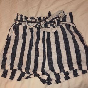Blue/White Striped Paperbag Shorts- Indero
